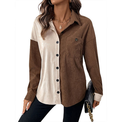 Damen Cordbluse Kontrastdetails Eveloria