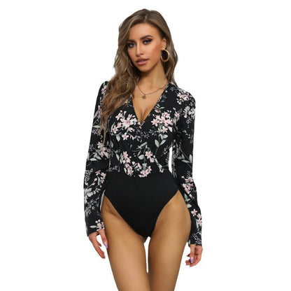 Damen Bluse Floralmuster V-Ausschnitt Eveloria