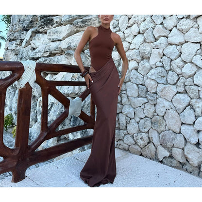 Damen Wickelkleid Hochgeschlossener Kragen Seitlicher Schlitz Eveloria