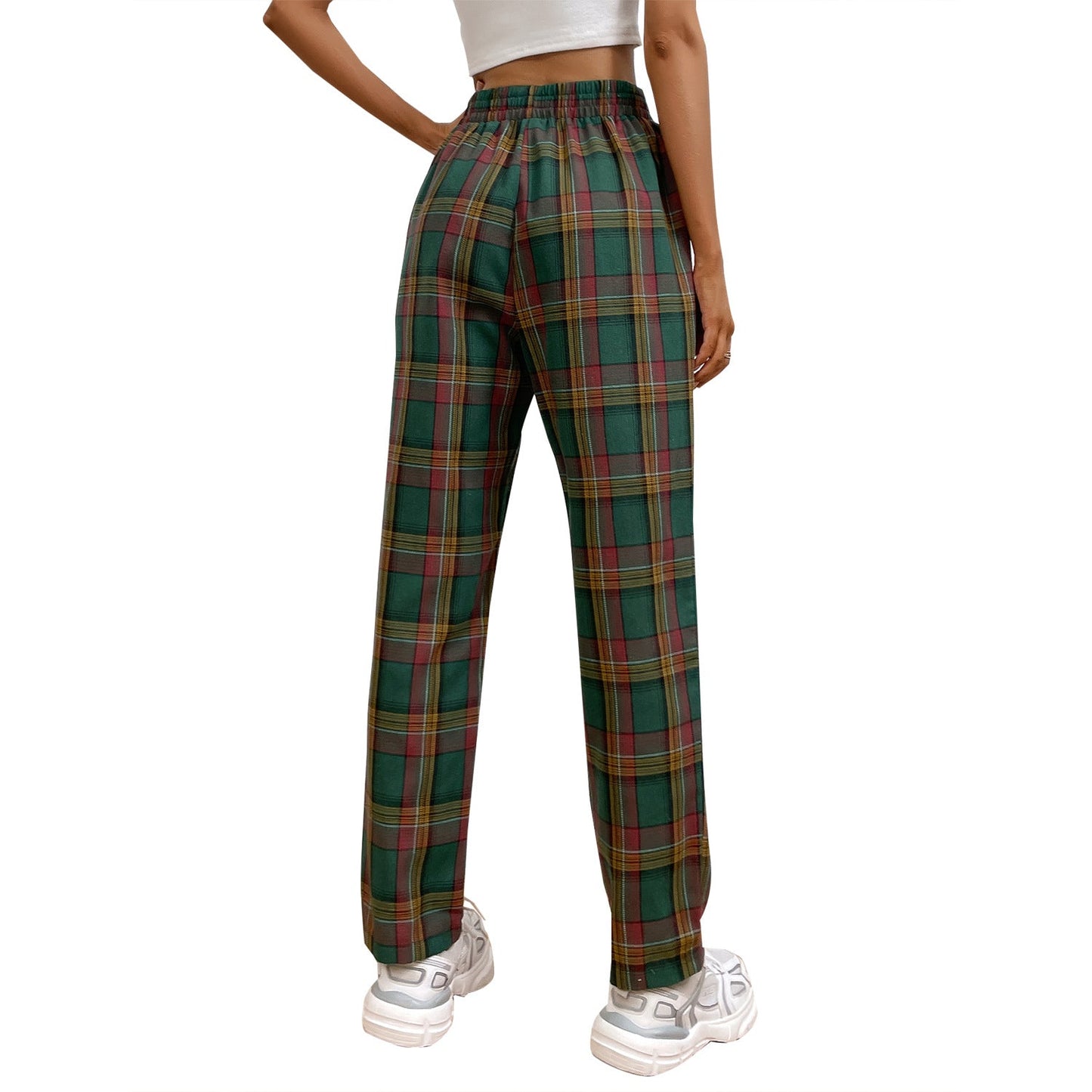 Damen Karohose Elastischer Bund Slim Fit Eveloria