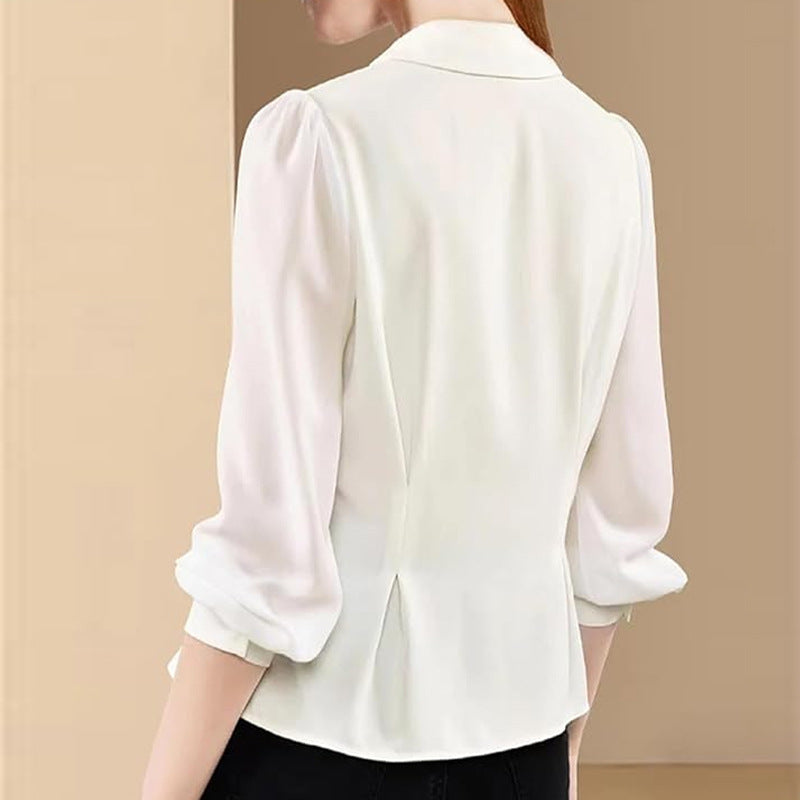 Damen Bluse Strukturiert Puffärmel Eveloria