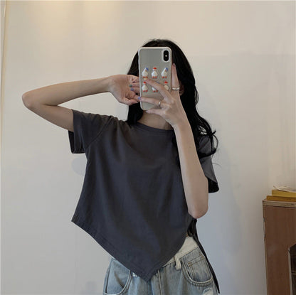 Damen Crop- Asymmetrisch Locker Bauchfrei - Eveloria