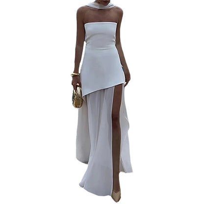 Damen Maxikleid Asymmetrisch Transparenter Überrock
