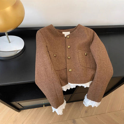Damen Kurzjacke Spitzenakzent Elegant Eveloria