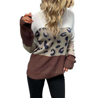 Damen Strickpullover Tiermuster Farbblockdesign Grau Beige
