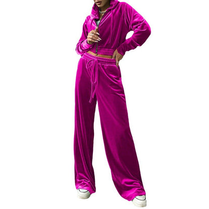 Damen Velour Jogginganzug Hoher Bund Eveloria