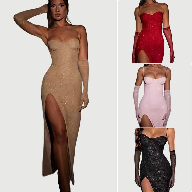 Damen Maxikleid mit transparenten Ärmeln und figurbetontem Schnitt - Eveloria