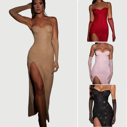 Damen Maxikleid mit transparenten Ärmeln und figurbetontem Schnitt - Eveloria