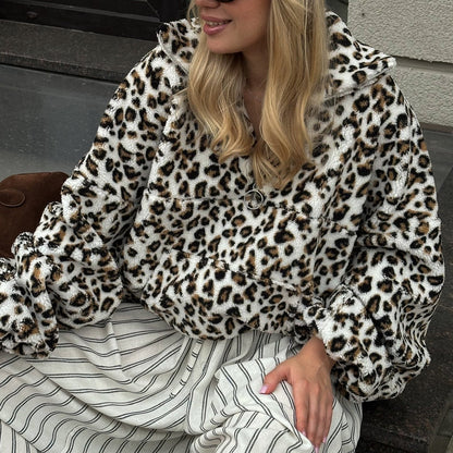 Damen Plüsch-Hoodie Leopardenmuster Eveloria
