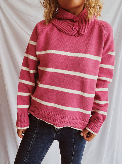 Damen Strickpullover Gestreift Modischer Kragen Eveloria