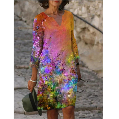 Damen Sommerkleid V-Ausschnitt Bunt Eveloria