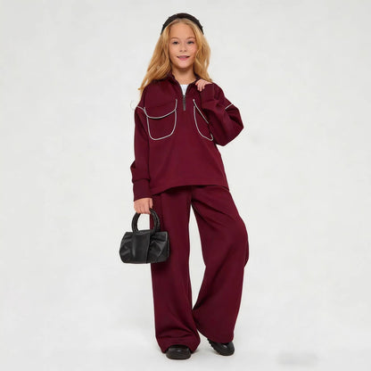 Damen Sportpullover Sweat Halbzipper Taschen