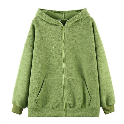 Damen Fleecejacke Kuschelig Mit Ohren Praktische Taschen