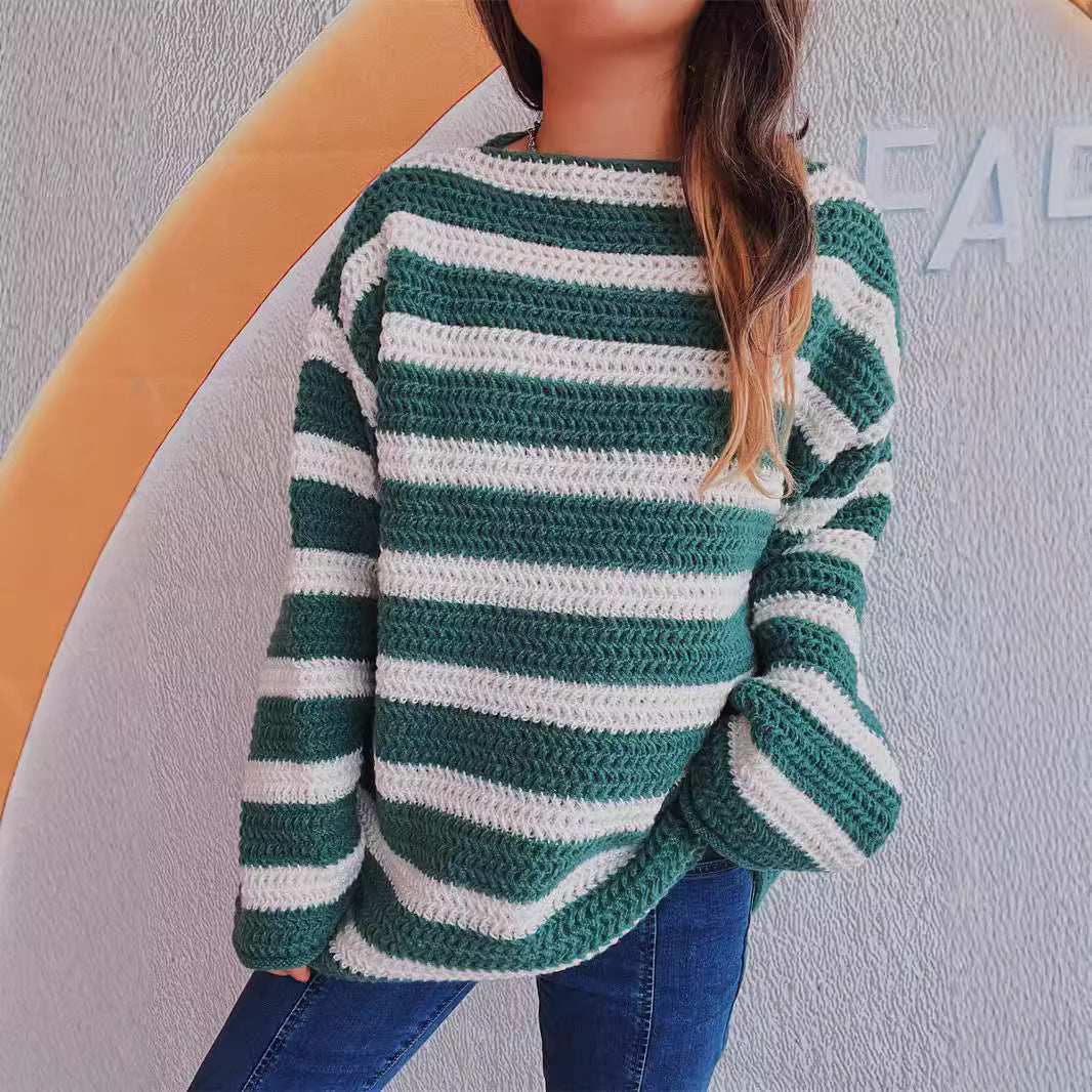 Damen Grobstrickpullover Gestreift Eveloria
