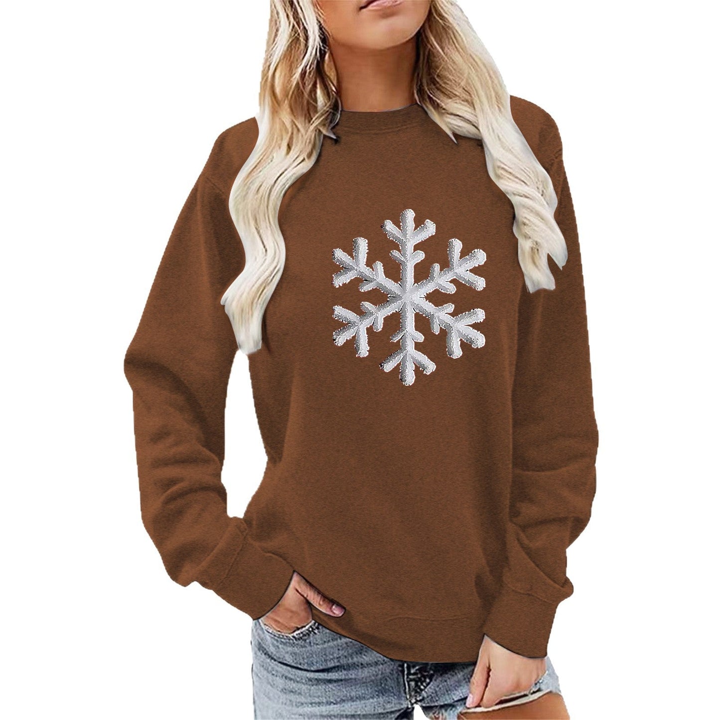 Damen Sweatshirt Schneeflockenmotiv Lässig Grau Eveloria