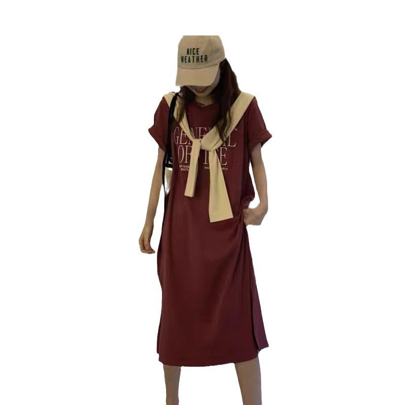 Damen T-Shirt-Kleid mit Schriftzug Baumwolle Weiß