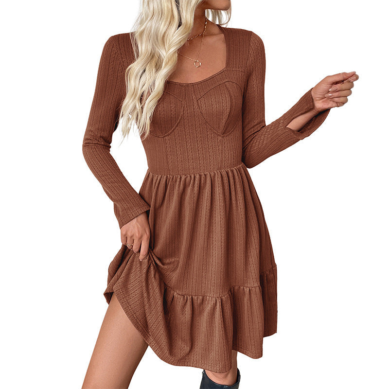 Damen Langarmkleid Tailliert Voluminöser Rock Eveloria