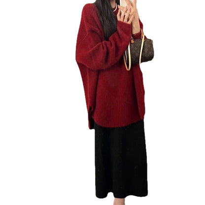 Damen Oversized Pullover Weiches Strickmaterial Lässig Beige