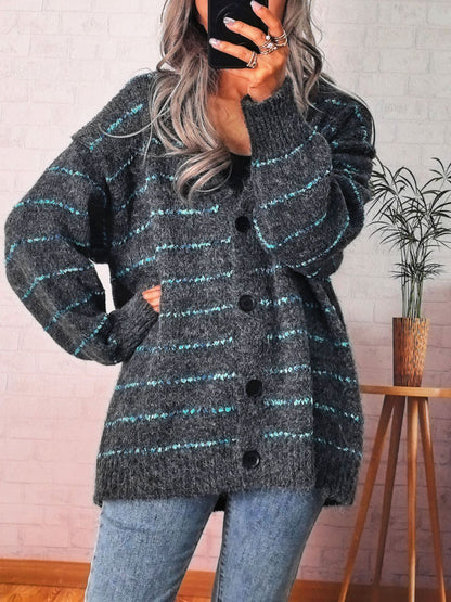 Damen Strickjacke Kuschelig Kontraststreifen Eveloria