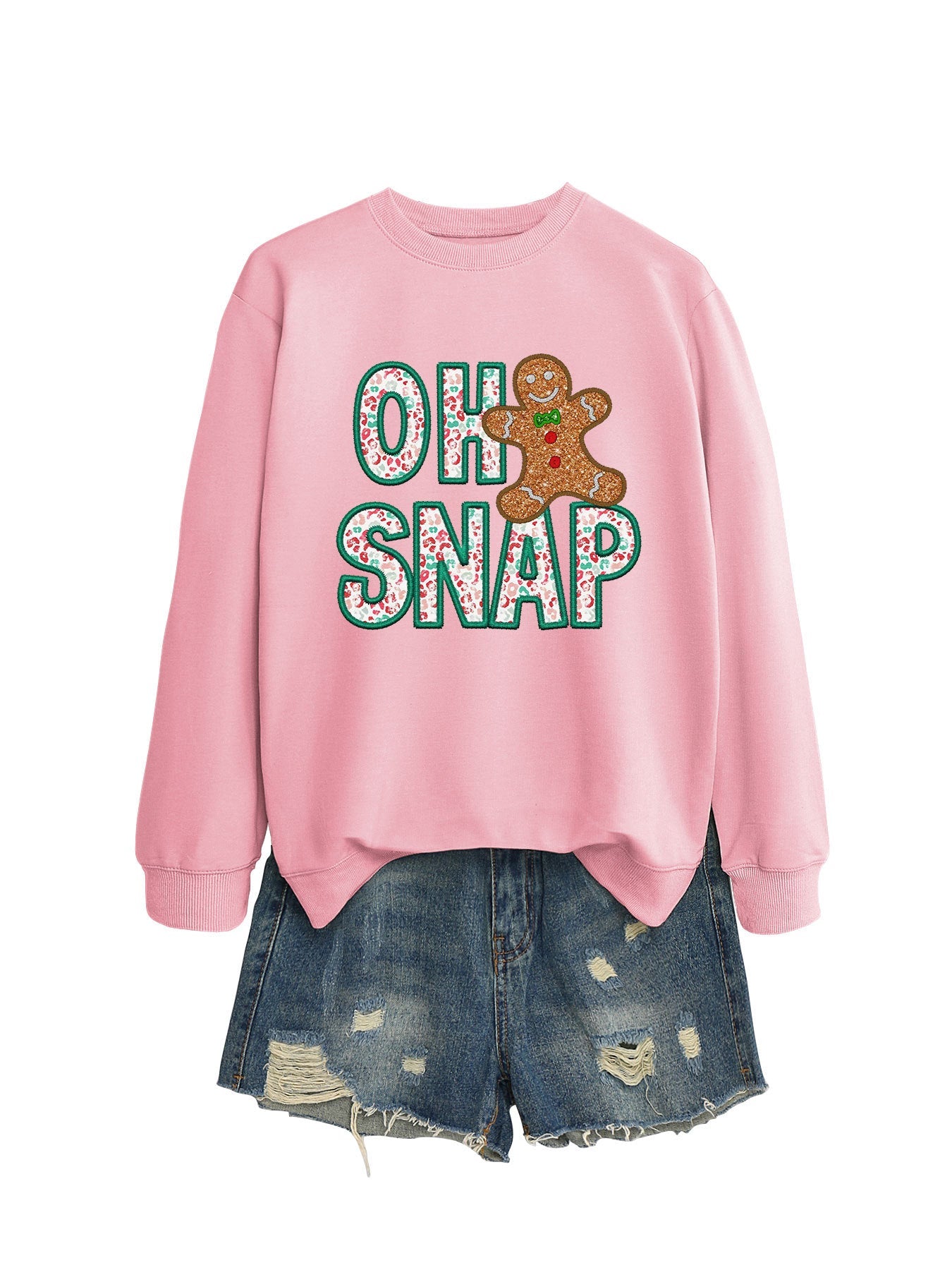 Damen Sweatshirt Lebkuchenmann Motiv Funckelnder Schriftzug Grau