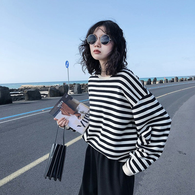 Damen Sweatshirt Gestreift Weites Modell Lässige Ärmel