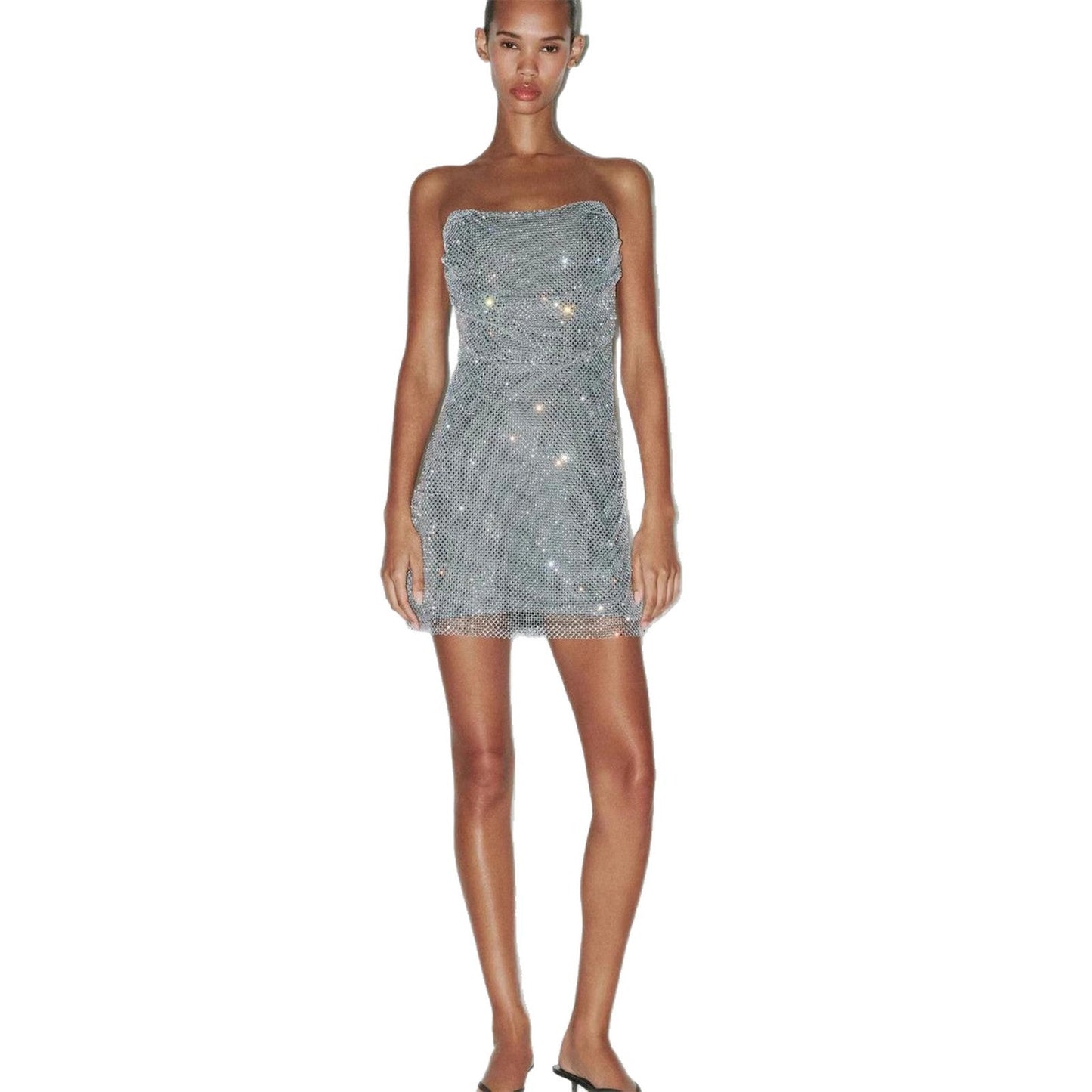 Damen Cocktailkleid Schulterfrei Glitzernd Pailletten Eveloria