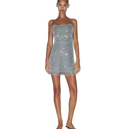 Damen Cocktailkleid Schulterfrei Glitzernd Pailletten Eveloria