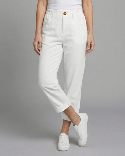 Damen Bequeme Chinohose Umschlagssaum