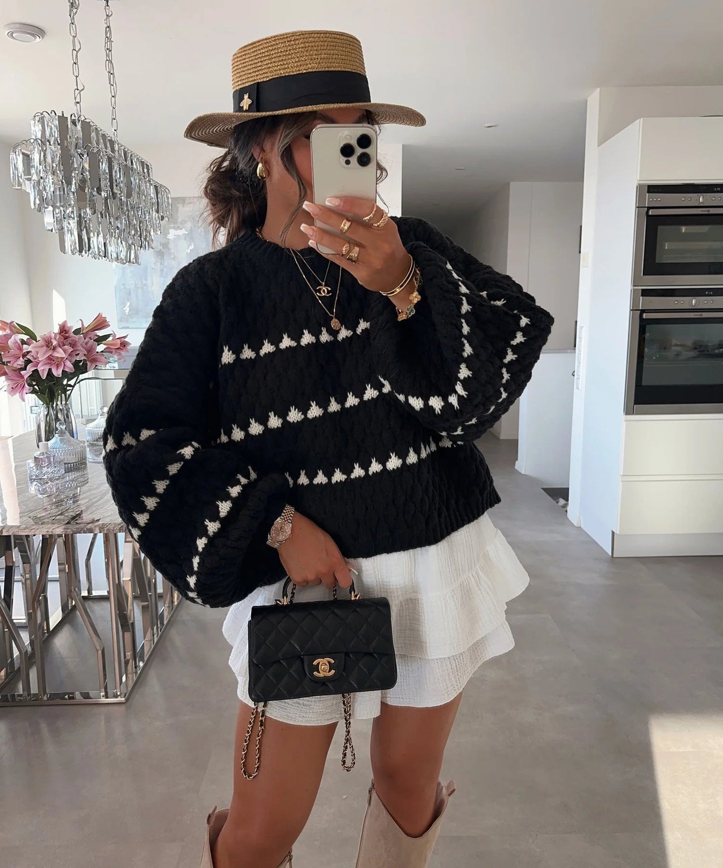 Damen Pullover Grobstruktur Weite Ärmel Eveloria