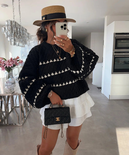 Damen Strickpullover Weite Ärmel Grafisches Muster Eveloria