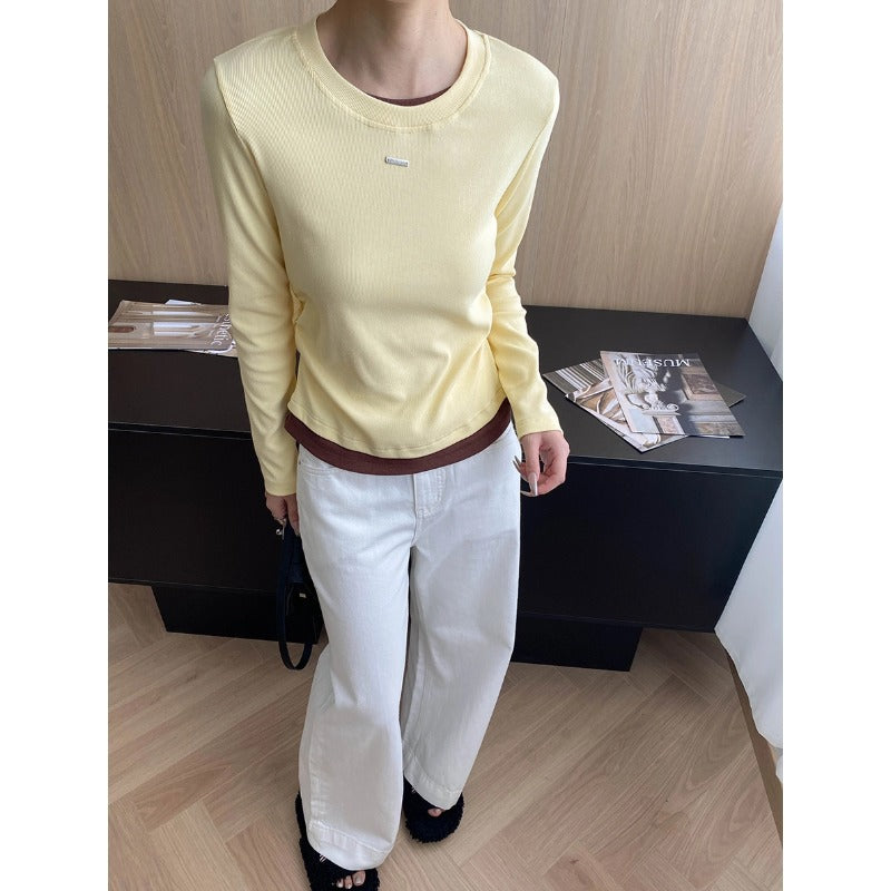 Damen Langarmshirt Feine Rippstruktur Breites Bündchen Eveloria
