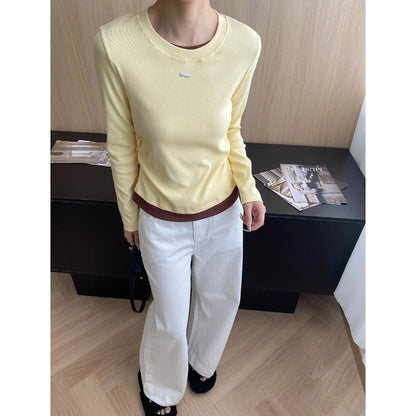 Damen Langarmshirt Feine Rippstruktur Breites Bündchen Eveloria