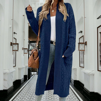 Damen Cardigan Grobstrick Offenes Design Mit Taschen Beige