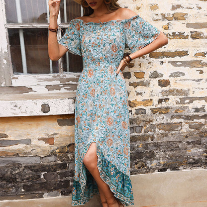 Damen Maxikleid Off-Shoulder Floralmuster Eveloria