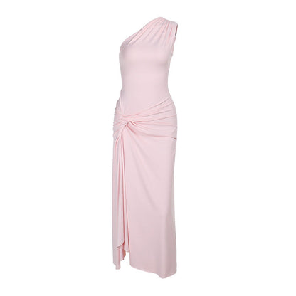 Damen Maxikleid Asymmetrisch Seidenkleid
