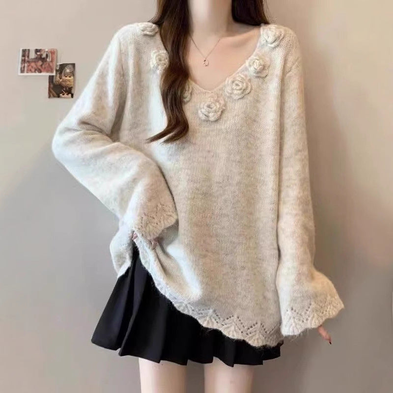 Damen Strickpullover Groß Floral Eveloria