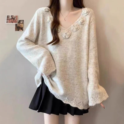 Damen Strickpullover Groß Floral Eveloria