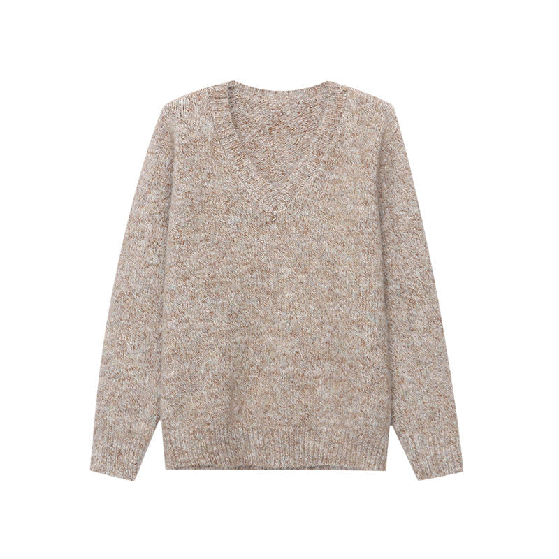 Damen Pullover V-Ausschnitt Weich aus Merino-Wolle Beige