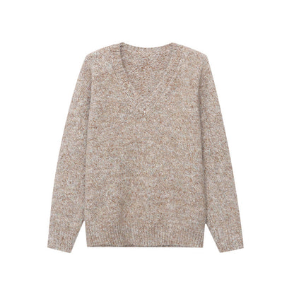 Damen Pullover V-Ausschnitt Weich aus Merino-Wolle Beige