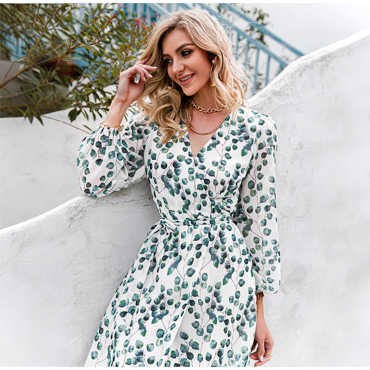 Damen Wickelkleid Floralmuster Tiefes Dekolleté