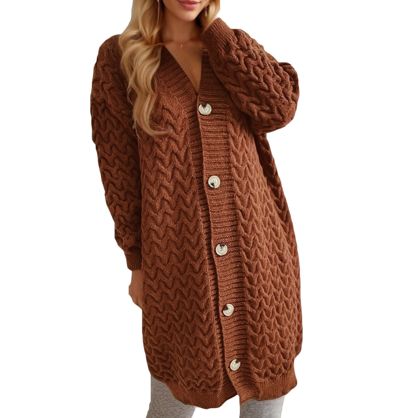 Damen Strickjacke Zopfmuster Große Knöpfe Eveloria