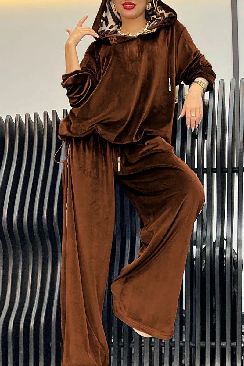 Damen Lounge-Anzug Kapuze Satin-Finish Eveloria