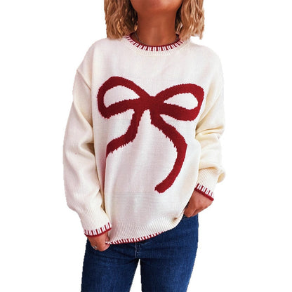 Damen Pullover mit Schleifenapplikation Moderner Schnitt Eveloria