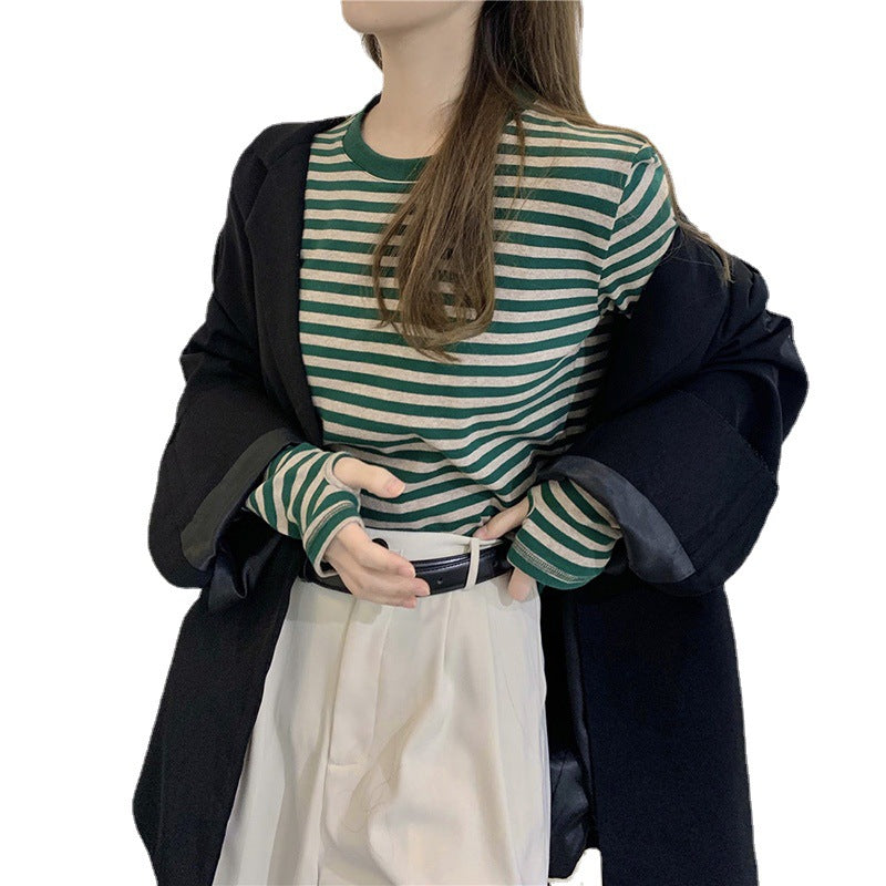 Damen Langarmshirt Streifenmuster Baumwolle Blau Weiß