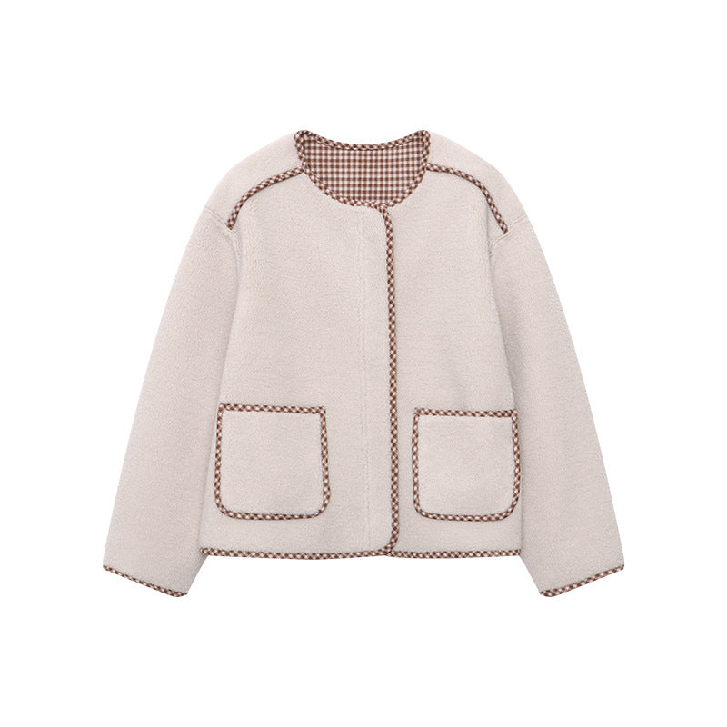 Damen Teddyjacke Lässig mit Taschen Braun