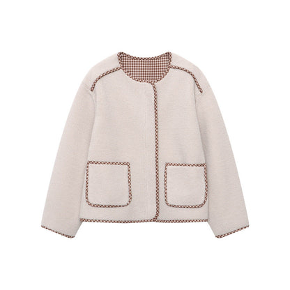 Damen Teddyjacke Lässig mit Taschen Braun