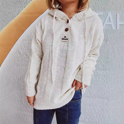 Damen Hoodie mit Knöpfen und Strickdesign Grau Eveloria