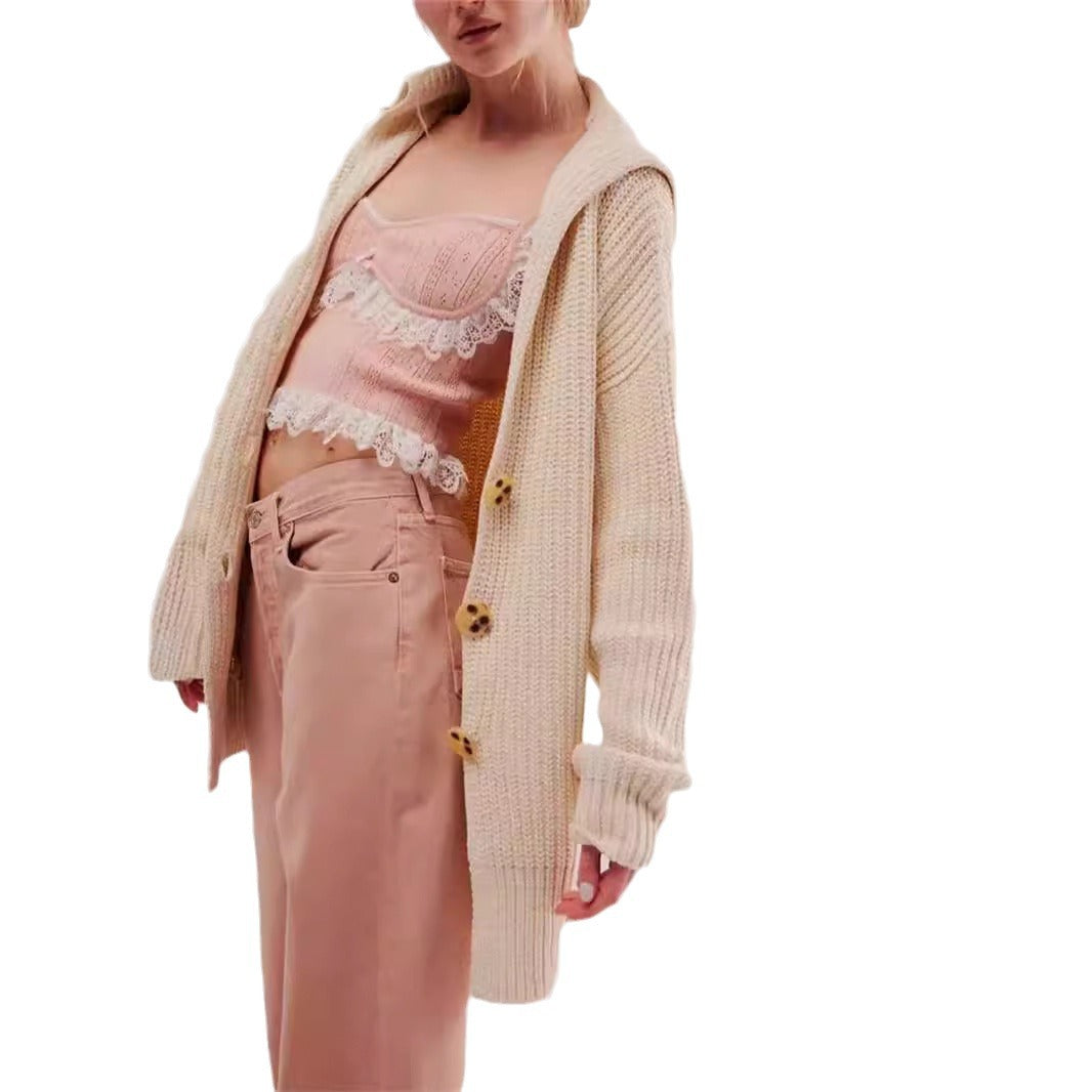 Damen Grobstrickjacke Modern Reverskragen Dekorative Knöpfe Eveloria