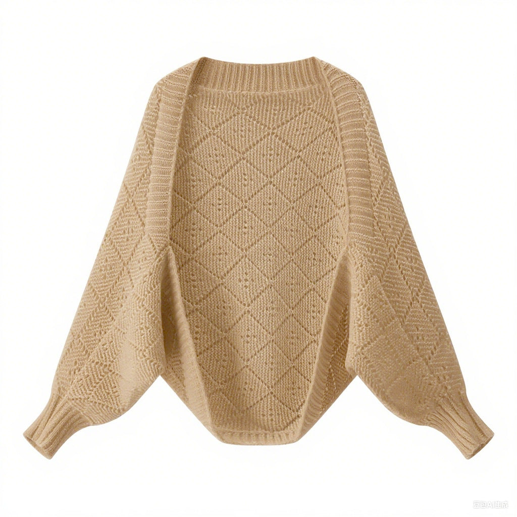 Damen Strickpullover Rautenmuster Bequem Eveloria