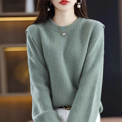 Damen Grobstrickpullover Rundhalsausschnitt Moderner Schnitt Eveloria